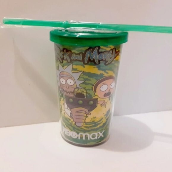 Rick & Morty HBO Max Green Tumbler 10-14 Oz with Lid & Straw NWOT - Picture 2 of 6